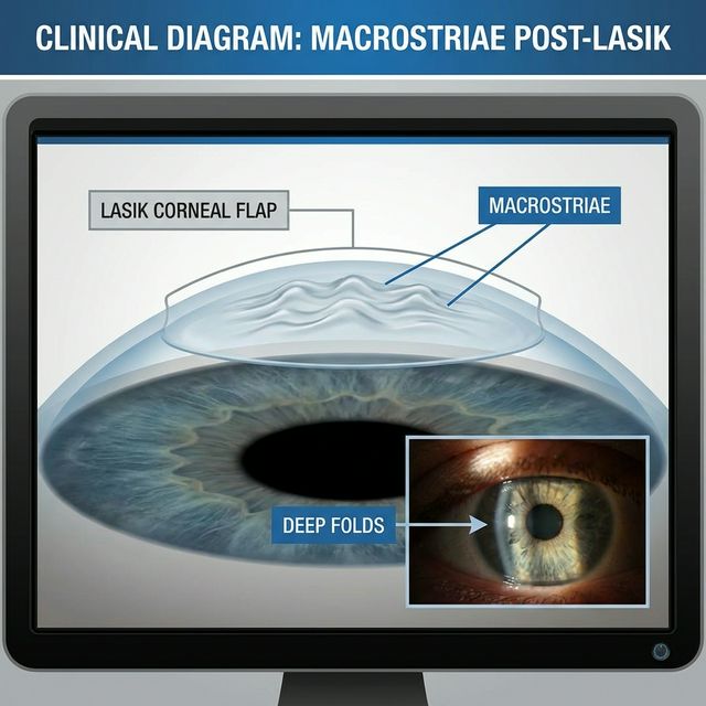 Макрострии роговичного лоскута после LASIK — видны глубокие борозды