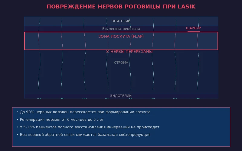 Схема повреждения нервов роговицы при LASIK
